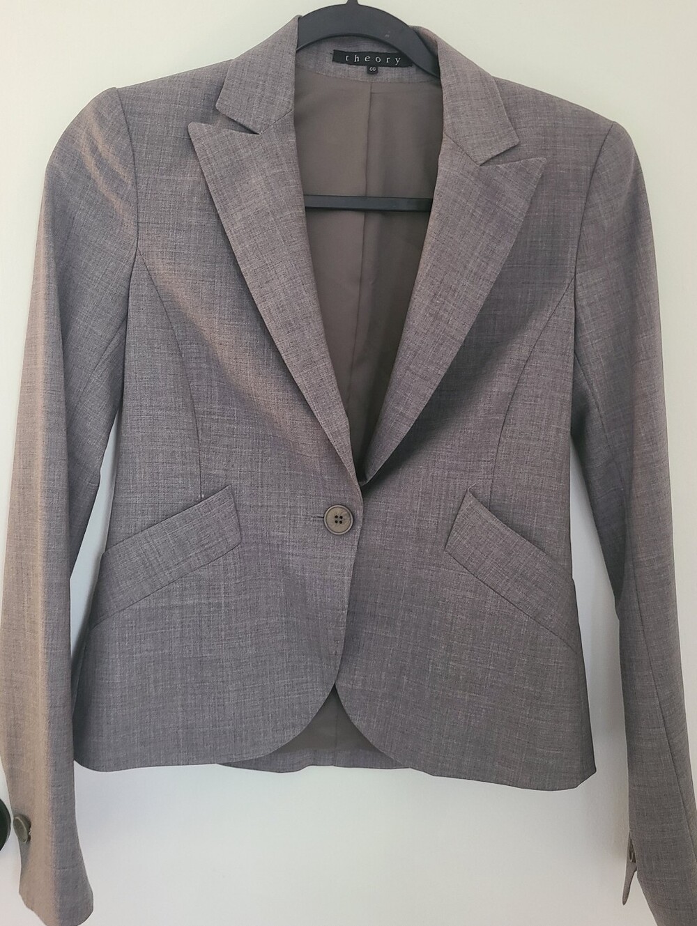 Theory Grey Single-Button Tailored Blazer Size 00 Corporate Professional